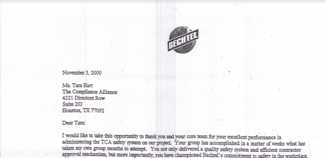 Bechtel Appreciation Letter