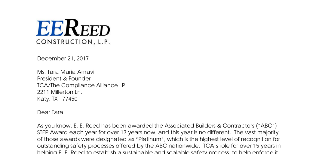 EE Reed Appreciation Letter